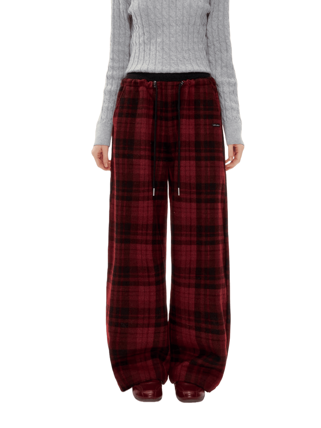 Vintage Wool-Blend Drawstring Wide-Leg Pants