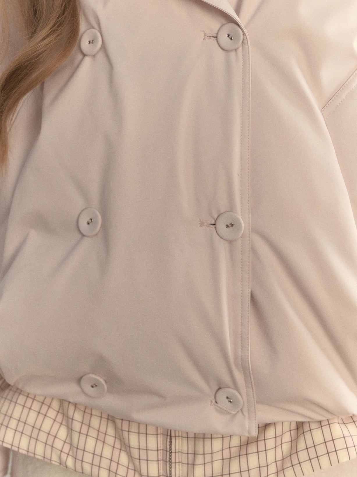 Khaki &amp; Pink Double-Breasted Layered Down Jacket