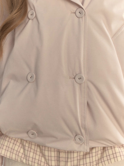 Khaki &amp; Pink Double-Breasted Layered Down Jacket