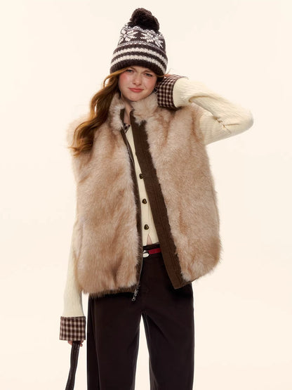 Vintage Reversible Wool-Blend Faux Fur Vest