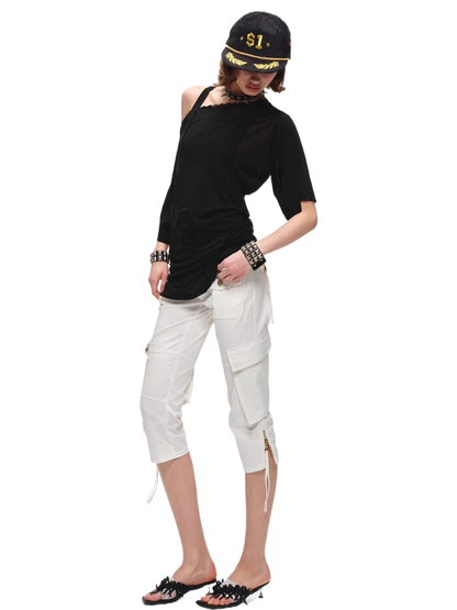 Multi-Pocket Utility Stretch Cargo Shorts