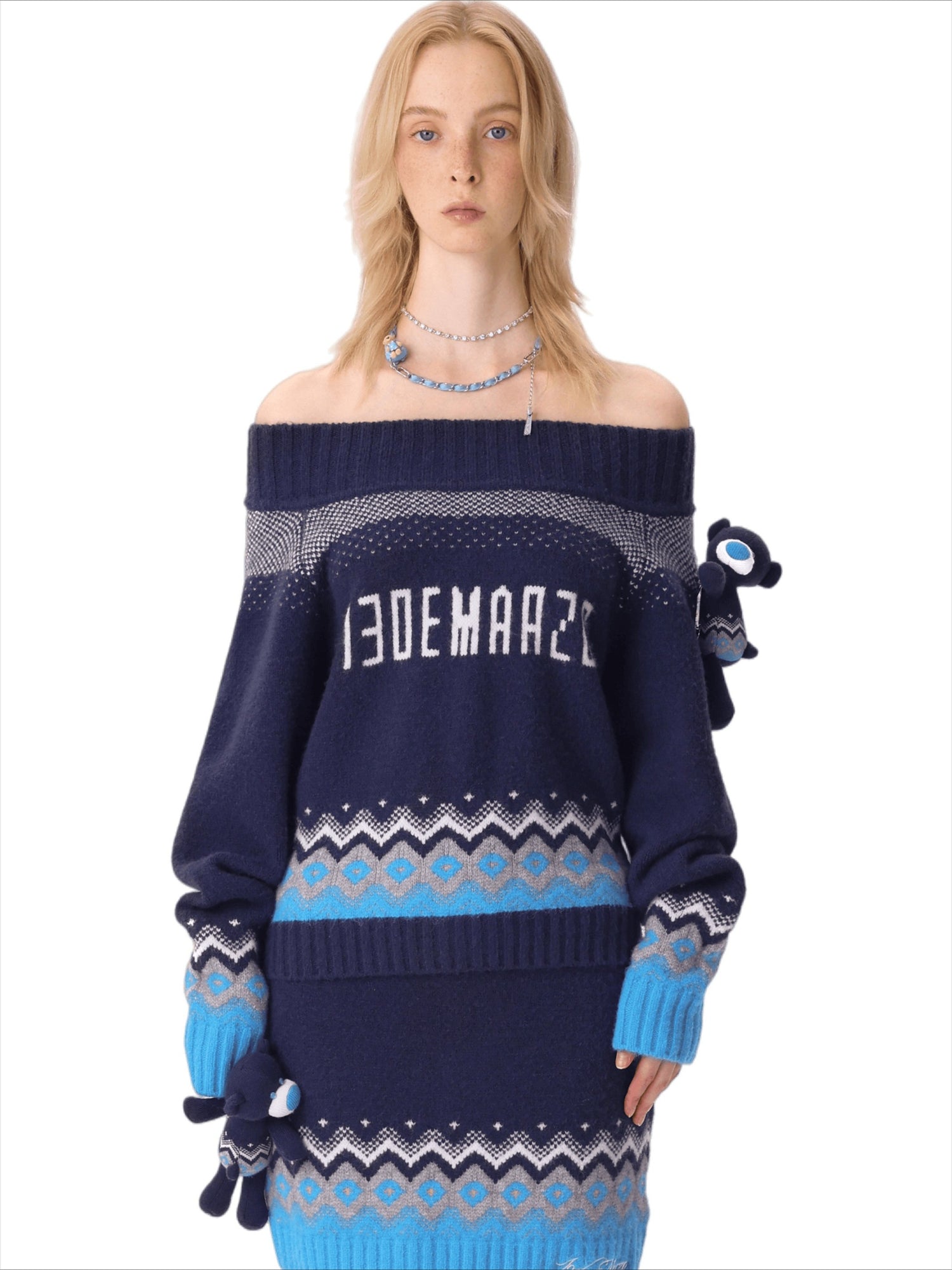 Fair Isle Off-Shoulder Knit Sweater