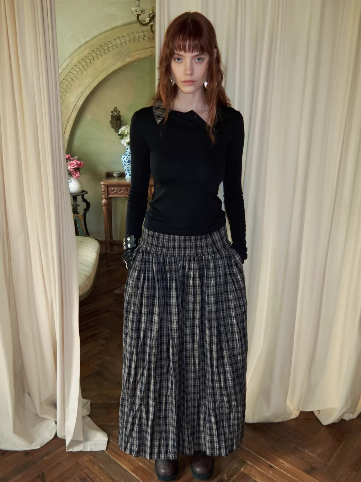 Layered Asymmetric Henley Long Sleeve Top