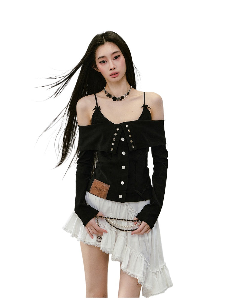 Collared Waist-fitted High-stretch Denim Jacket - CHINASQUAD