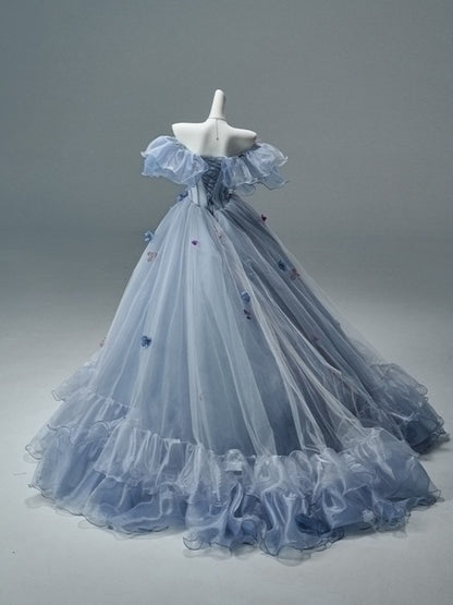 Off-Shoulder Floral Appliqué Tulle Couture Gown