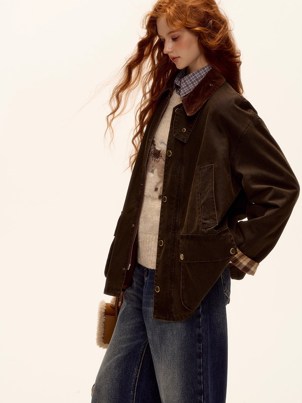 Plaid Corduroy Padded Workwear Jacket