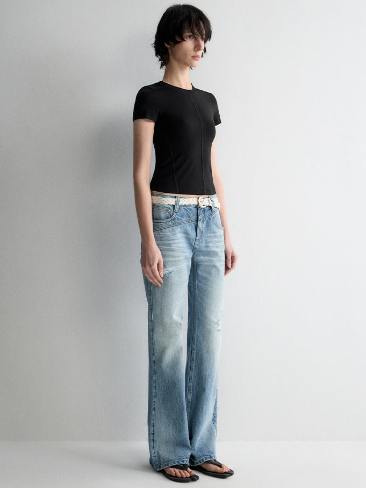 Irregular Pocket Wide-Leg Denim Pants