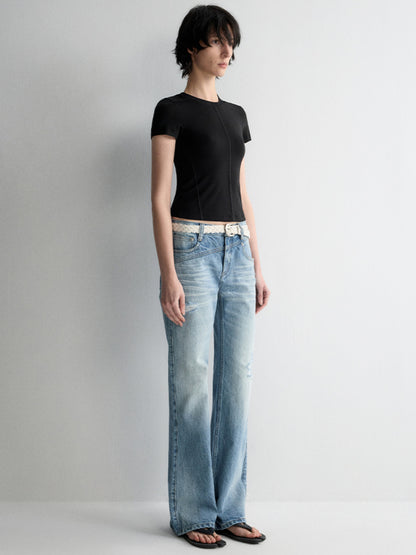Irregular Pocket Wide-Leg Denim Pants