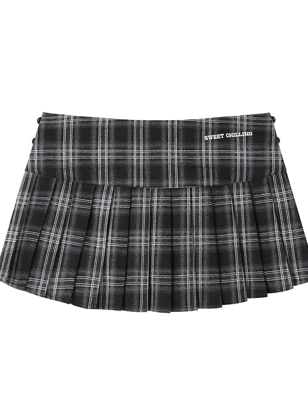 Striped and Plaid Adjustable Pleated Skirt