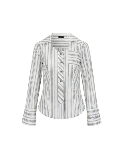 White Checkered Patchwork U-neck Shirt