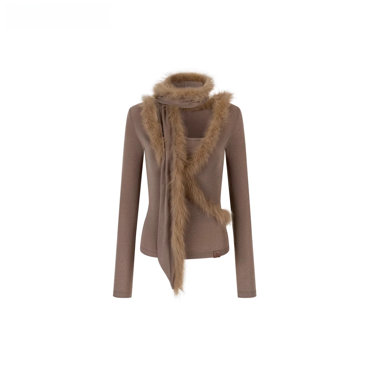 Fox Fur Scarf Trim Two-Piece Knitwear