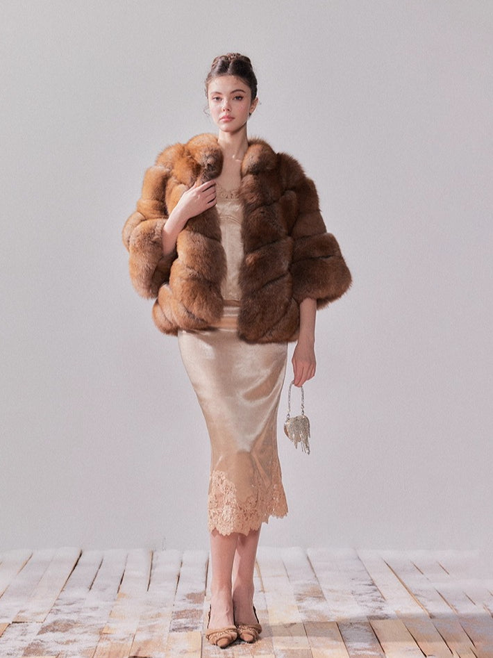 Gilded Amber Saga Fox Fur Short Coat