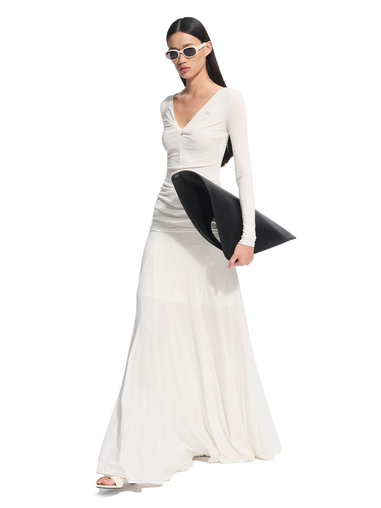 Wisteria Tencel Ribbed V-neck Maxi Dress