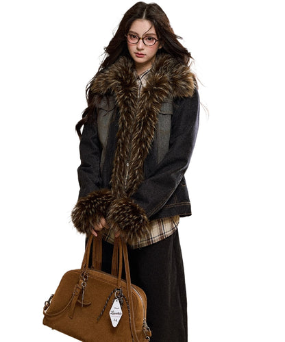 Faux Fur Trim Denim Jacket
