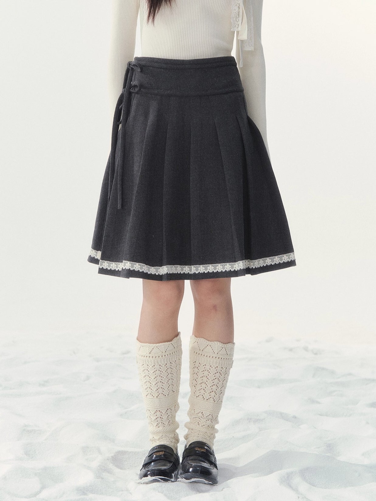 Wool-Blend Retro Pleated Skirt