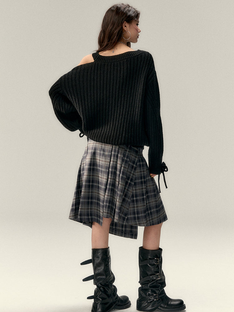 Asymmetrical Plaid Midi Skirt