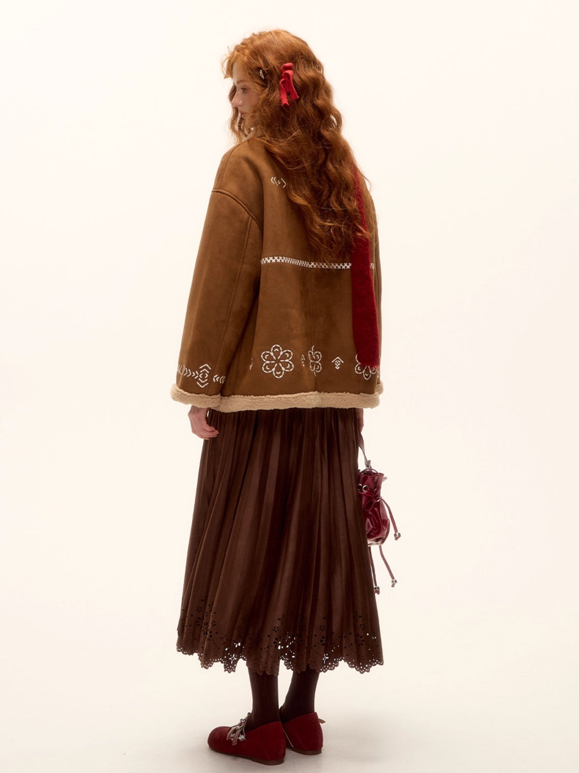 Heavy Embroidered Faux Shearling Suede Jacket