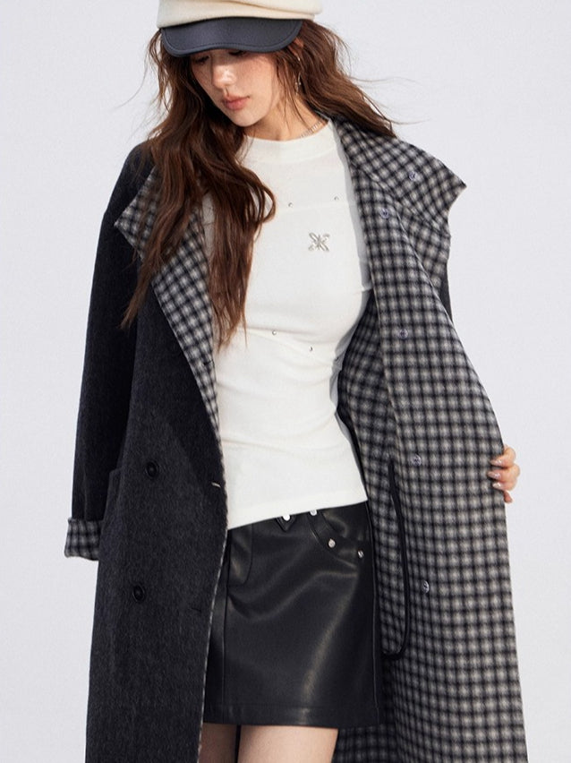 Plaid Wool-Blend Double-Faced Coat
