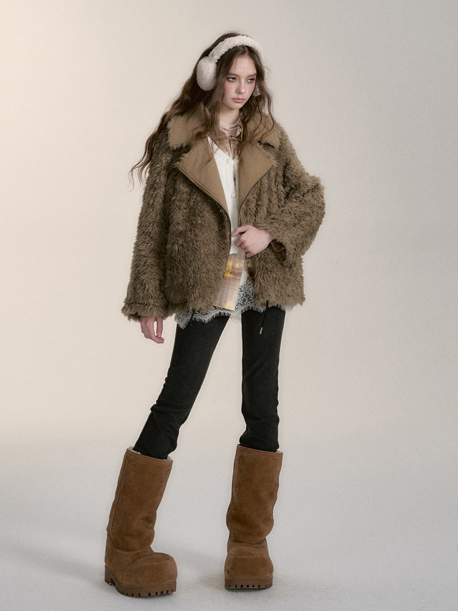 Thickened Furry Lapel Two-Way Wear Warm Coat