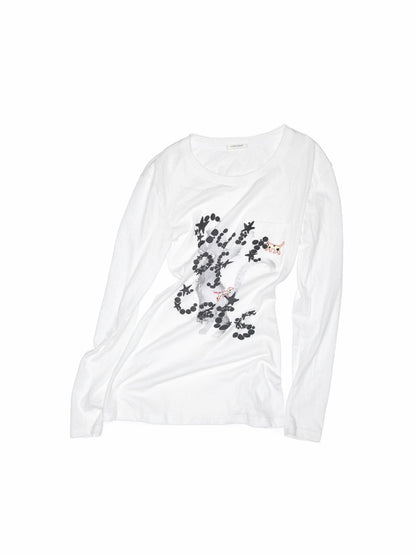 Printed Open-Back Hollow Long-Sleeve T-shirt