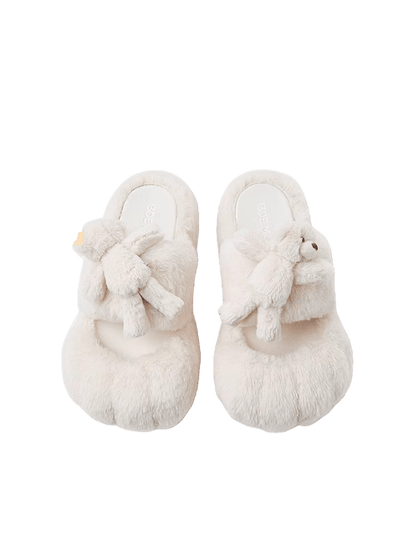 Fur Bear Paw Platform Slide Slippers