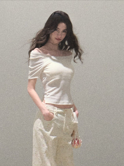 Turn-Back Glance Bow Backless Slim-Fit T-Shirt
