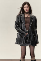 Faux Leather Jacket & Skirt Two-Piece Set - CHINASQUAD