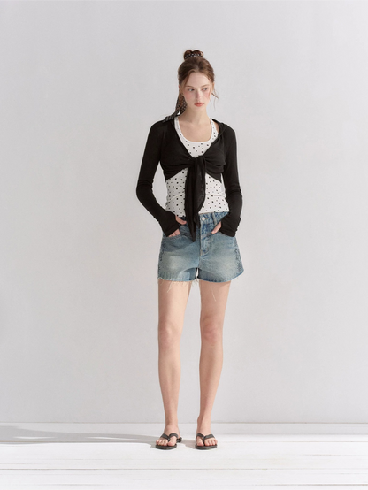 Vintage Washed Crystal-Embellished Denim Shorts
