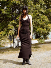 Halter V-Waist Pleated U-Neck Dress - CHINASQUAD