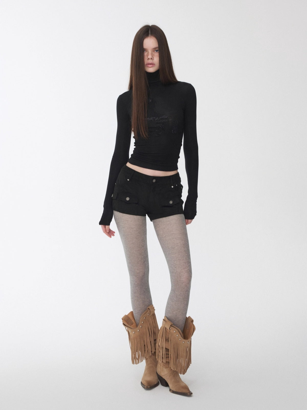 Low-Rise Studded Pocket Mini Shorts