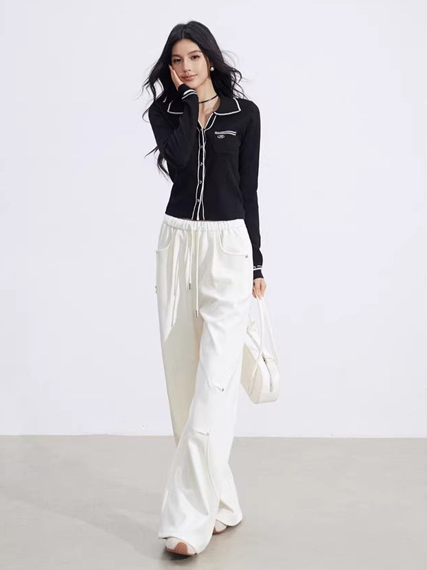 Sculpted Drape Curved-Leg Wide Pants