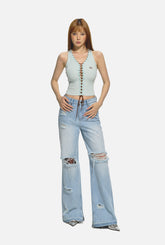 Distressed Straight-Leg Wide-Leg Jeans - CHINASQUAD