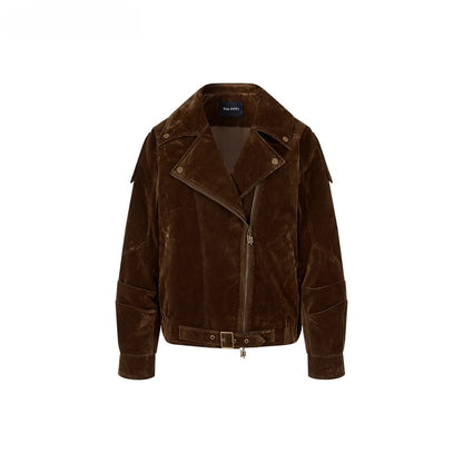 Belt Detail Retro Corduroy Down Jacket