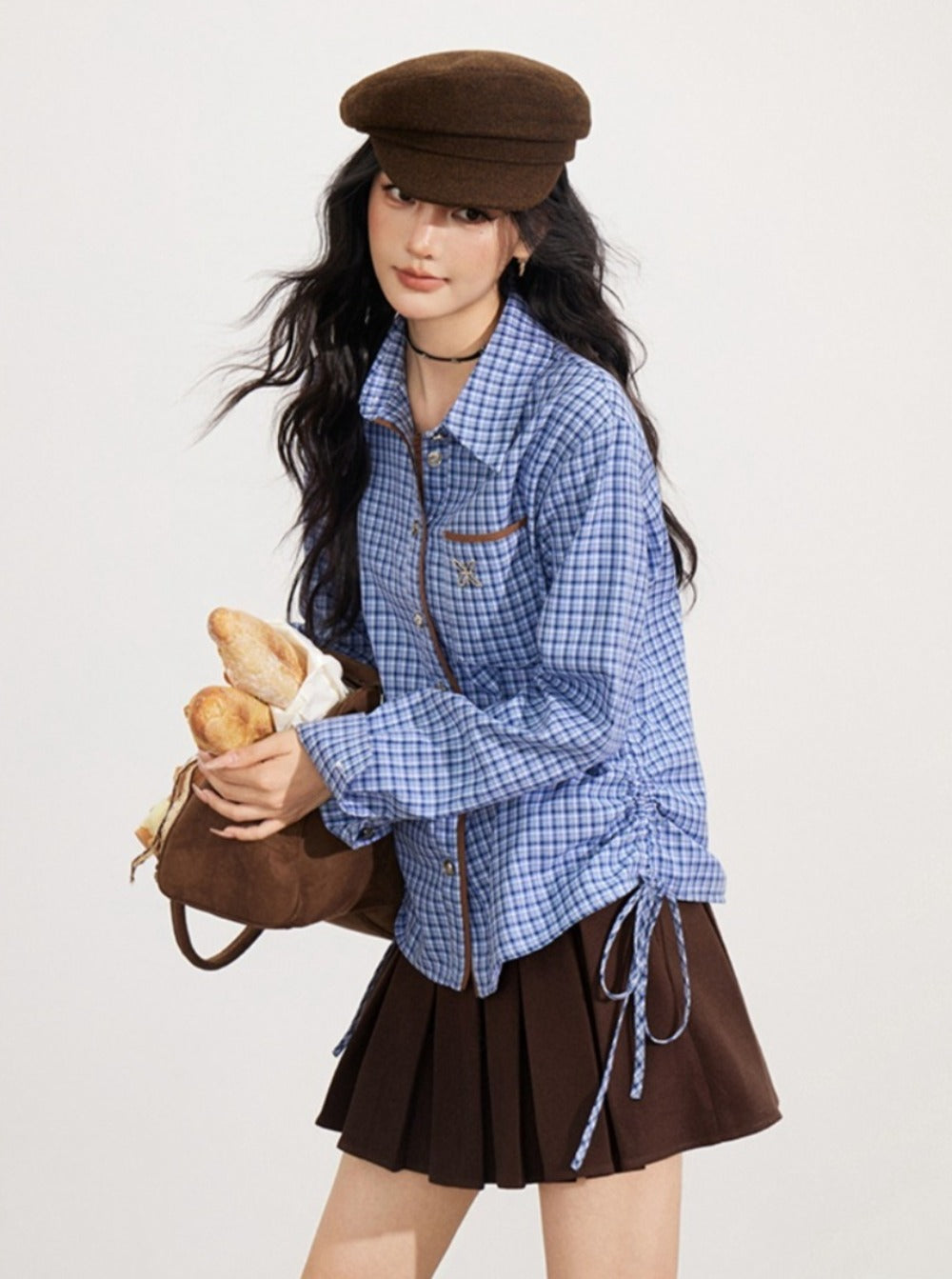 Contrast Plaid Tie Shirt