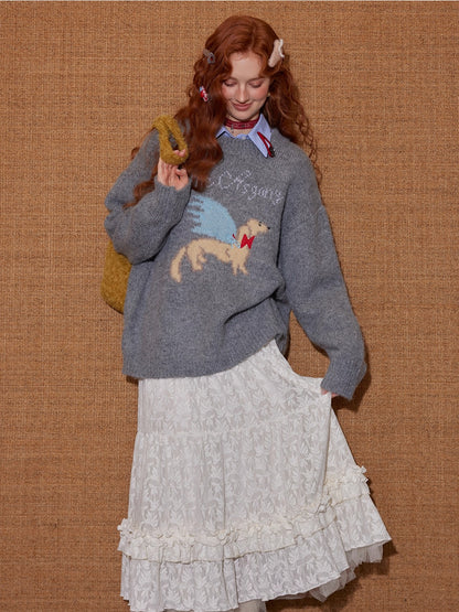 Animal Jacquard Embroidered Knit Sweater