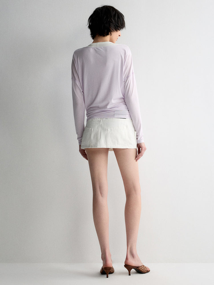 Tencel Linen V-neck Long Sleeve T-shirt