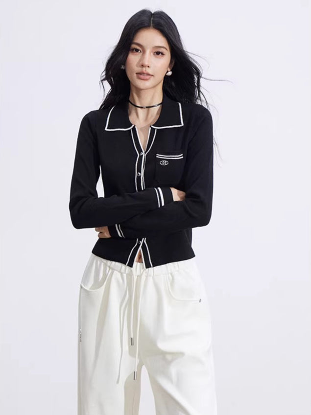 Color-Block Polo Collar Knit Base Layer