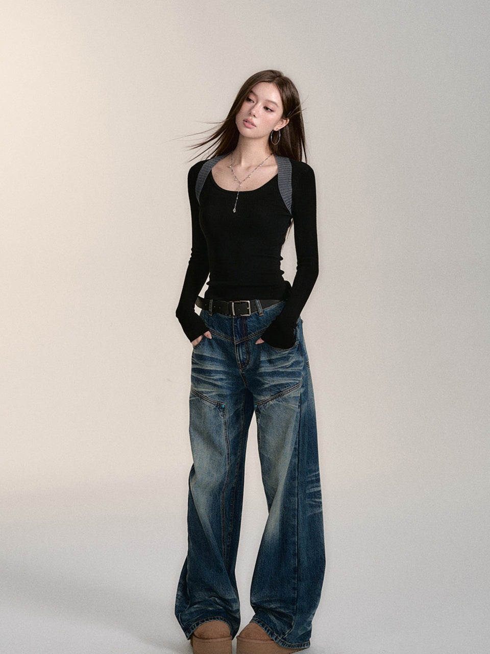 Vintage Washed Straigh-Leg Jeans