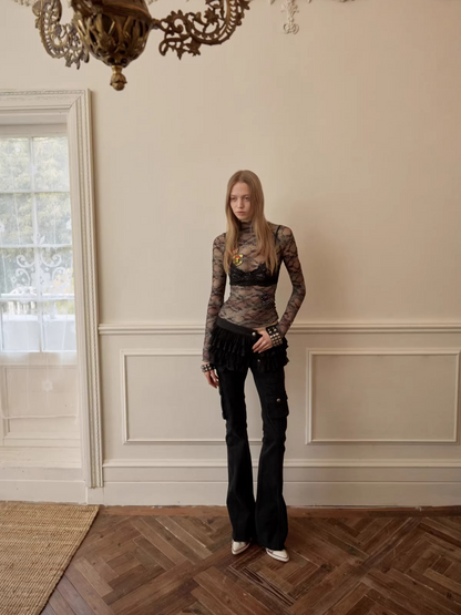 Vintage Camouflage Lace Fitted Top