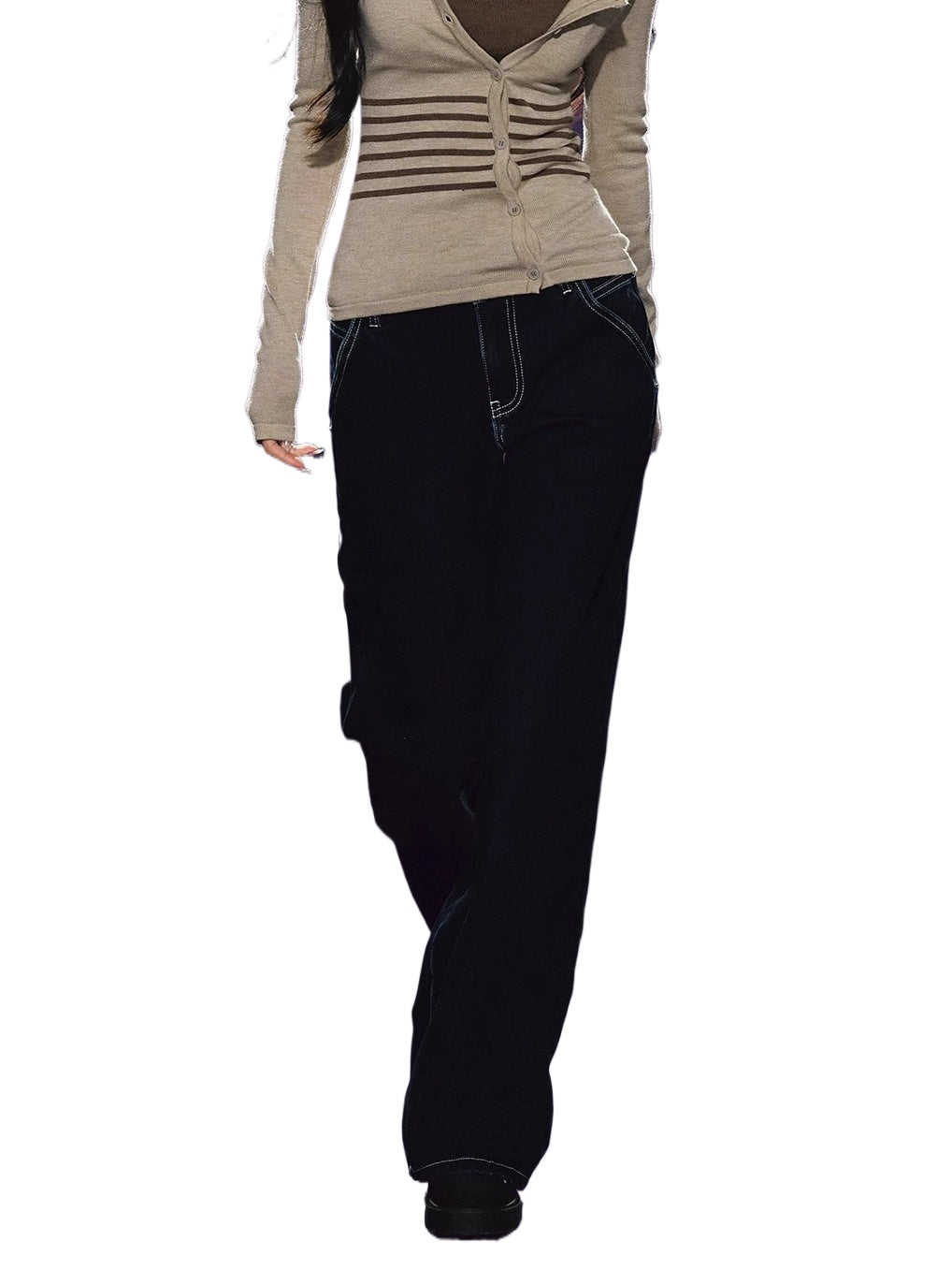 High-Waist Heart Pocket Straight-Leg Jeans