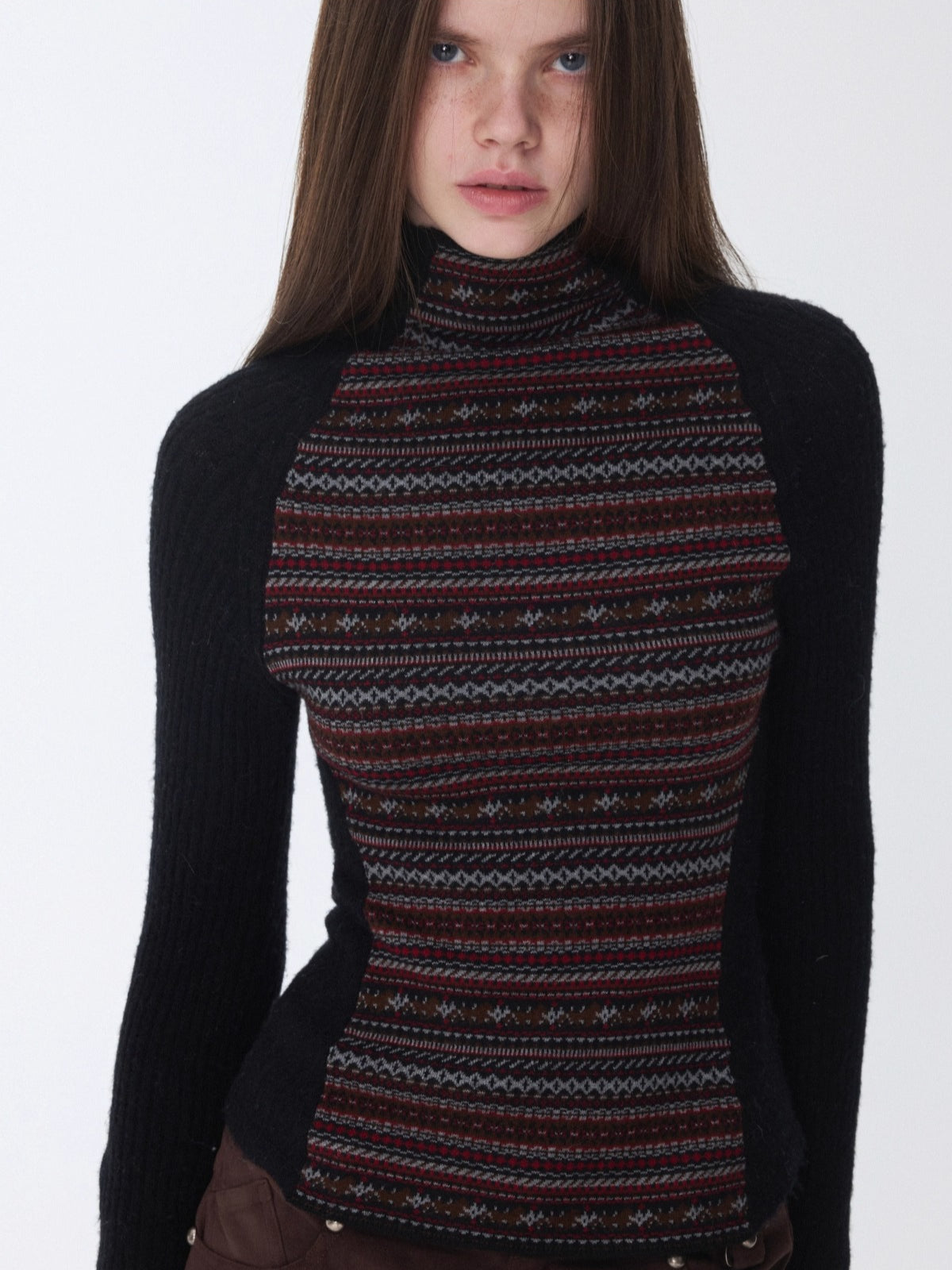Fair Isle Raglan Knit Turtleneck Sweater