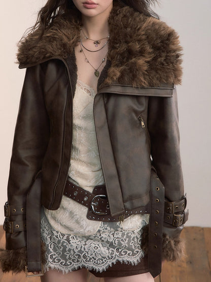 Oversized Fur Collar Short Jacket