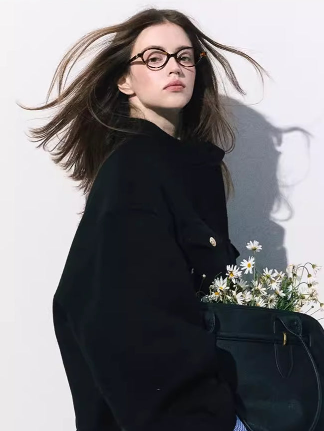 Wool-Blend Oversized Short Jacket