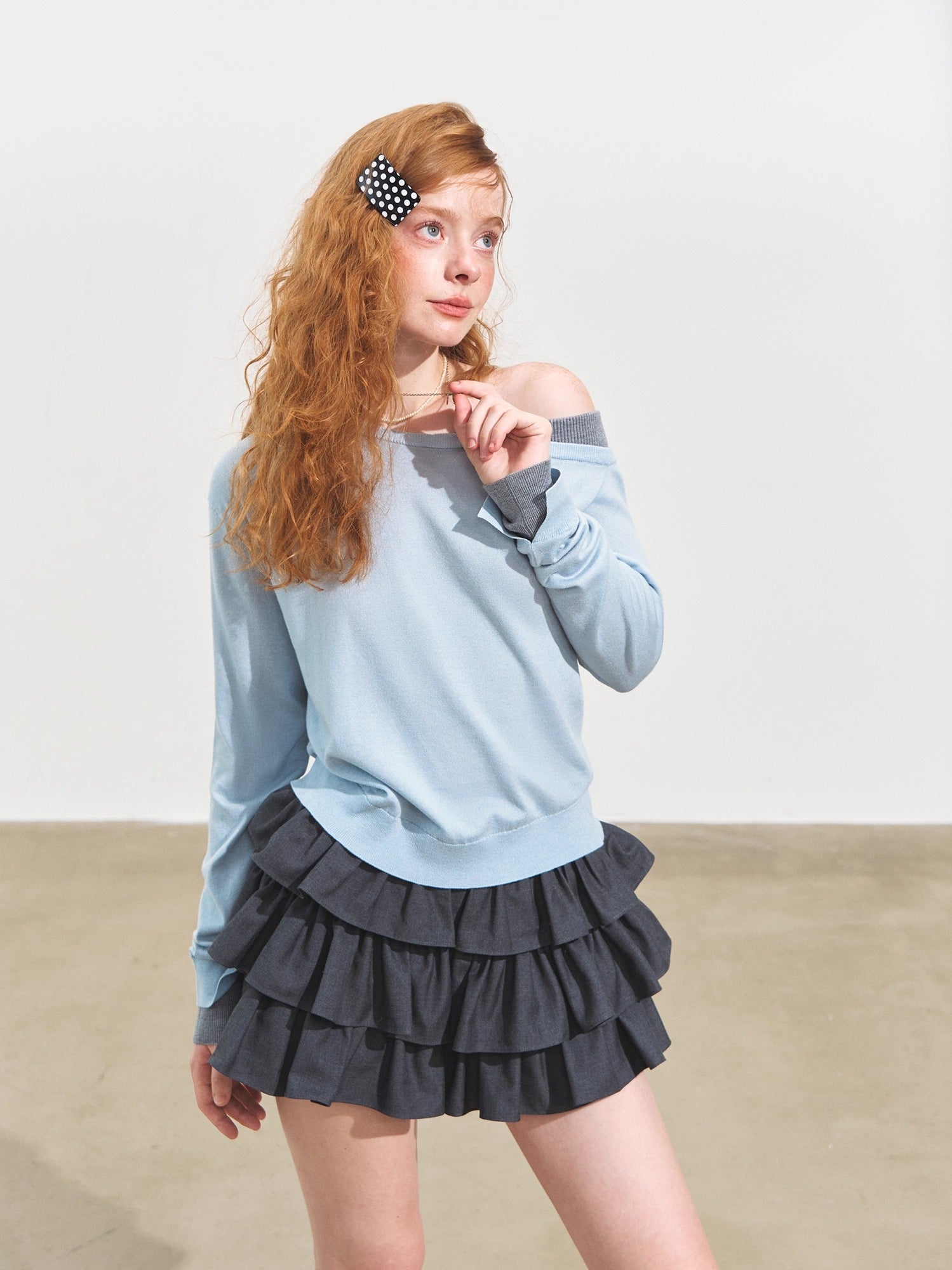 Contrast Asymmetric Layered-Look Sweater