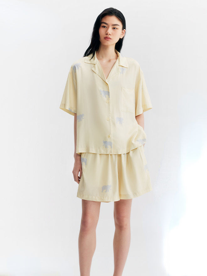 Yellow Elephant Pattern Viscose Pyjamas