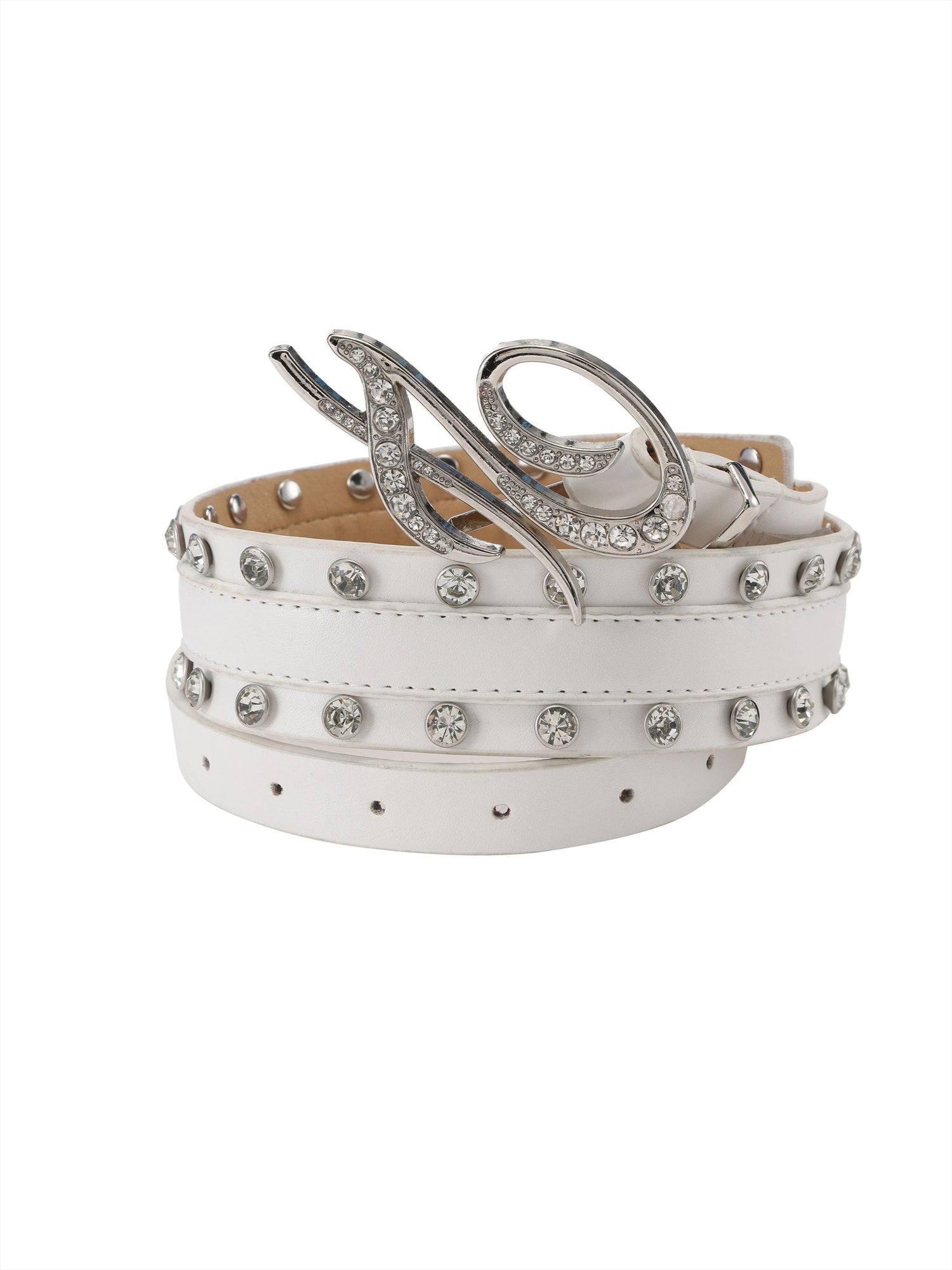 Punk Crystal-Embellished Logo Buckle Belt