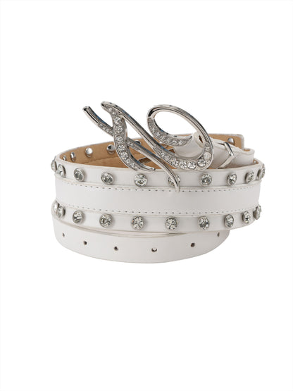 Punk Crystal-Embellished Logo Buckle Belt