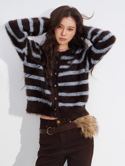 Striped Mink Velvet Knit Sweater