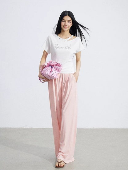 Lace-Trim Flowing Wide-Leg Pants