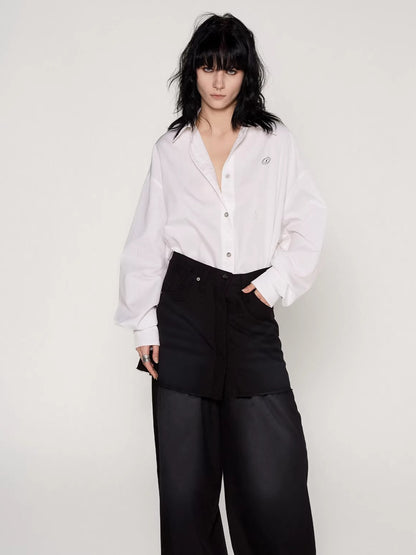 Washed Patchwork Faux Two-Piece Shirt Dress